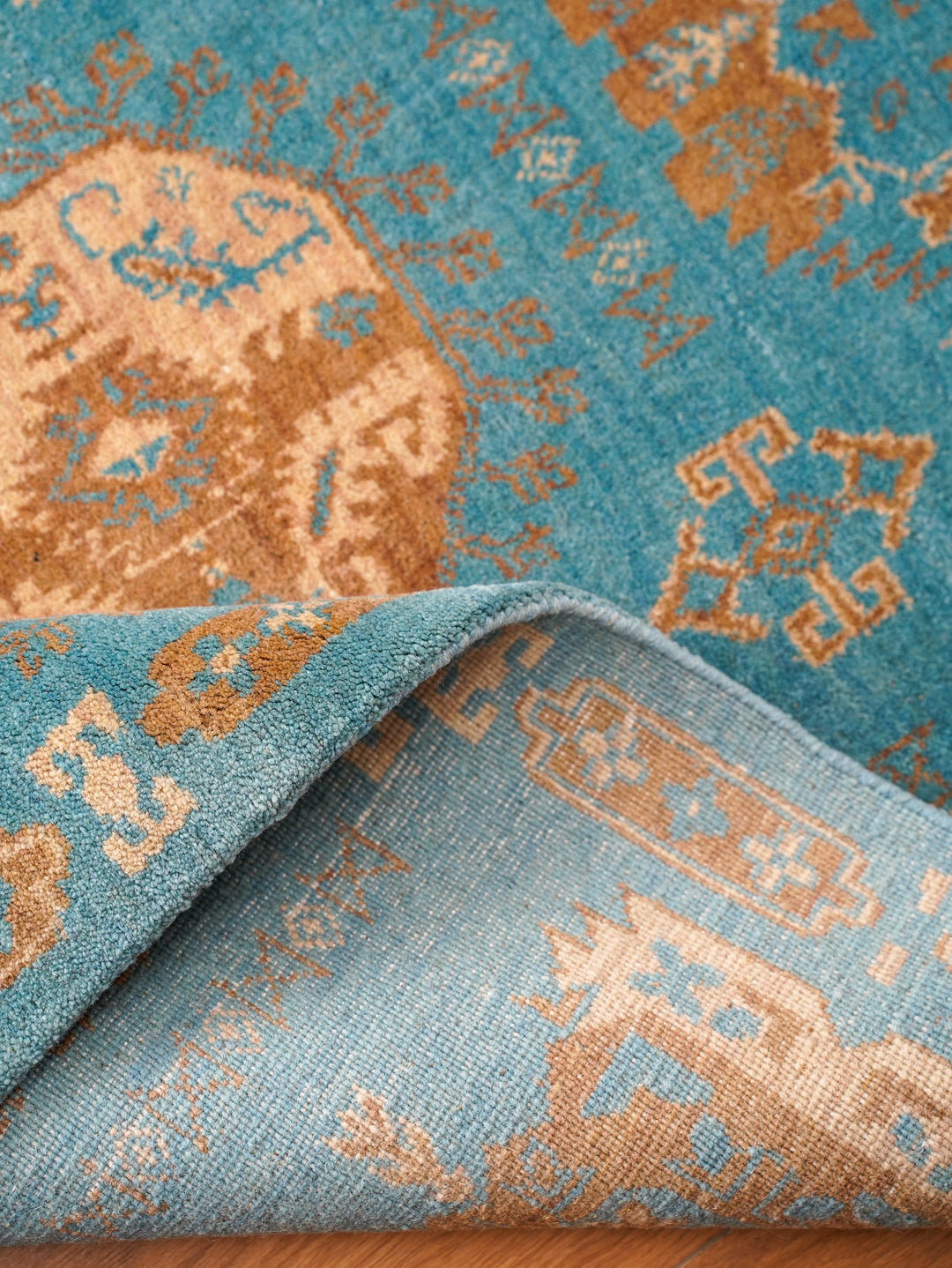 Light Blue Oriental Hand-Knotted Wool Rug