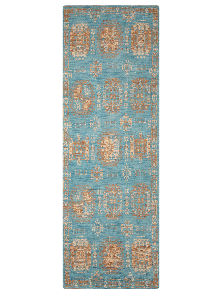 Light Blue Oriental Hand-Knotted Wool Rug