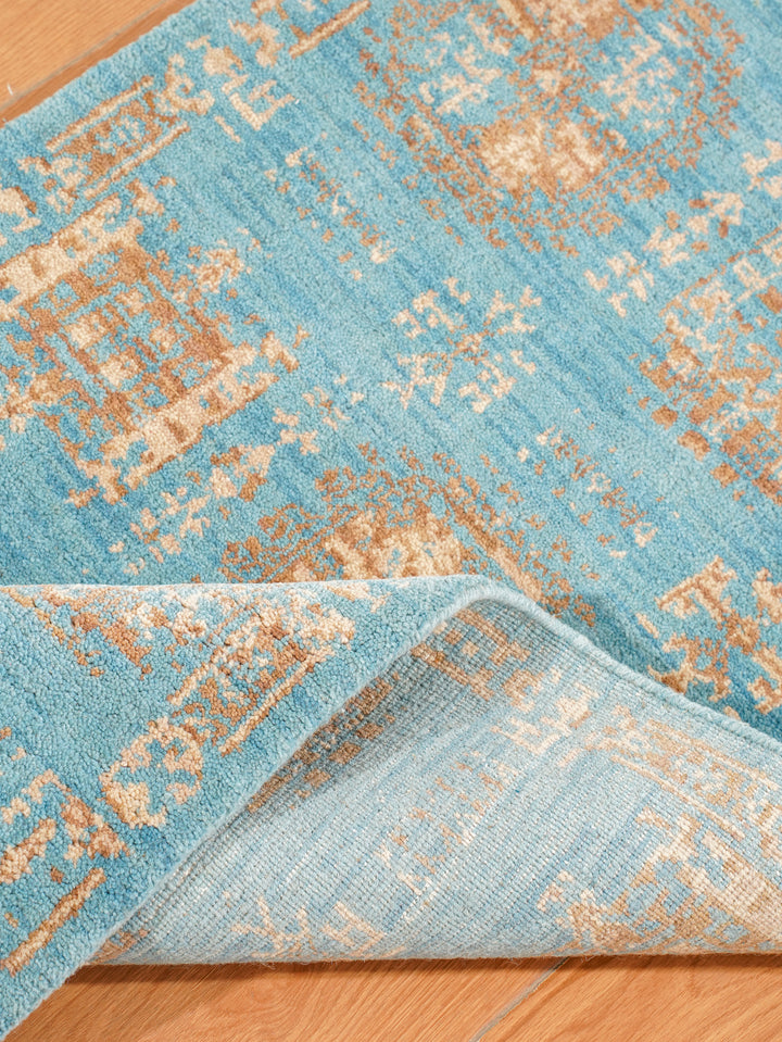 Light Blue Oriental Hand-Knotted Wool Rug