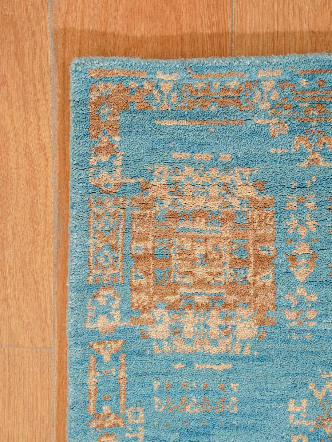 Light Blue Oriental Hand-Knotted Wool Rug