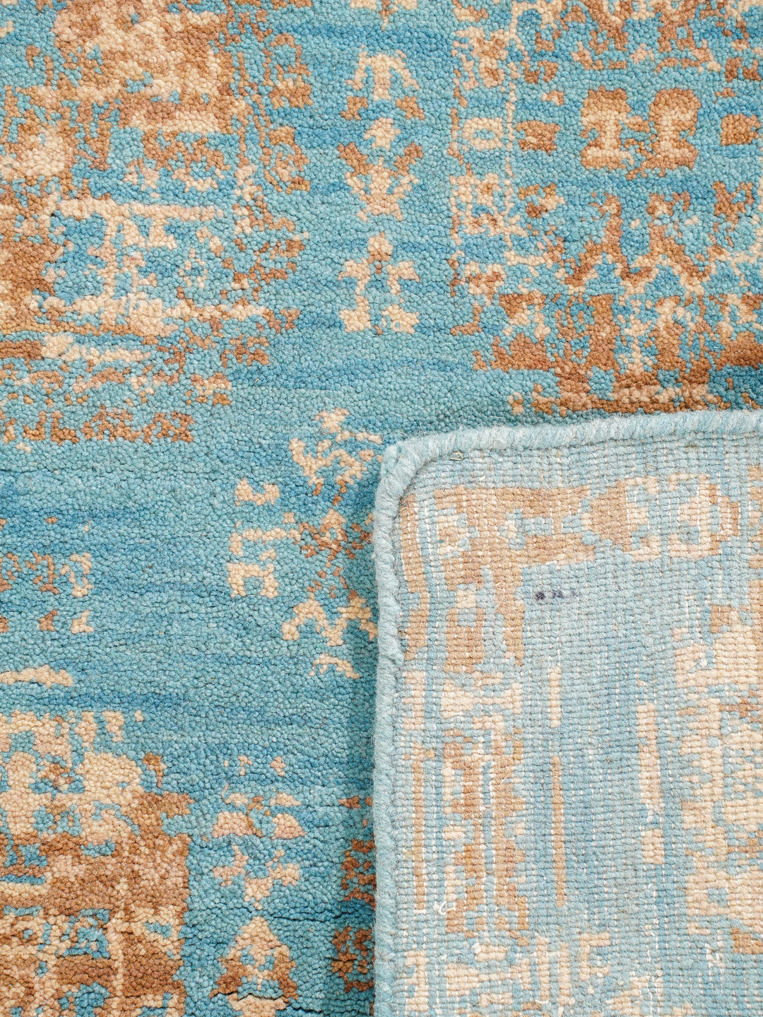 Light Blue Oriental Hand-Knotted Wool Rug
