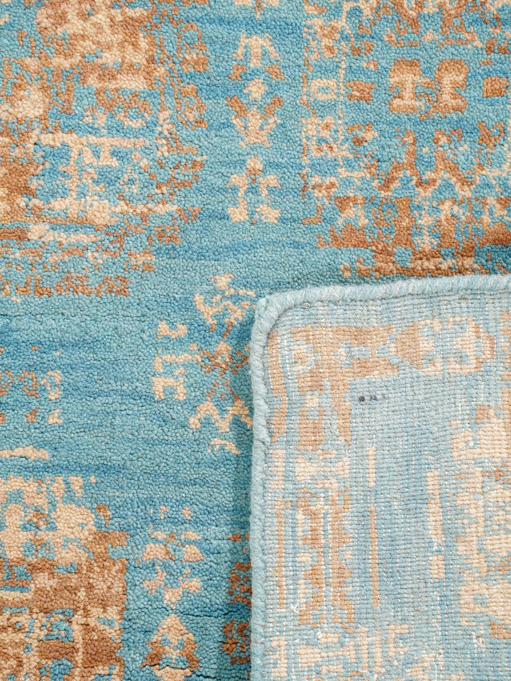Light Blue Oriental Hand-Knotted Wool Rug