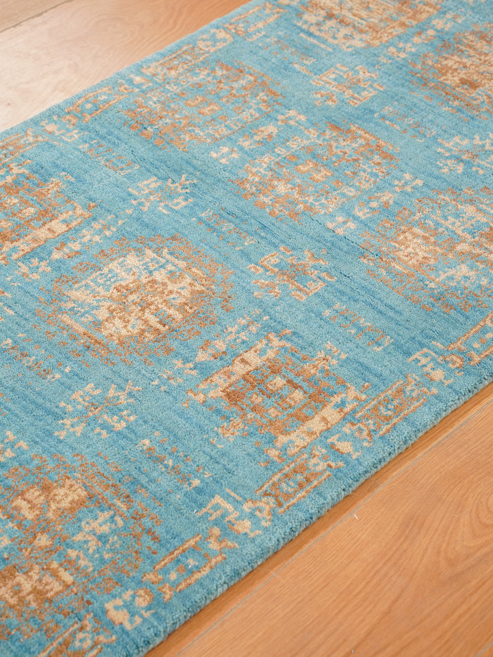 Light Blue Oriental Hand-Knotted Wool Rug