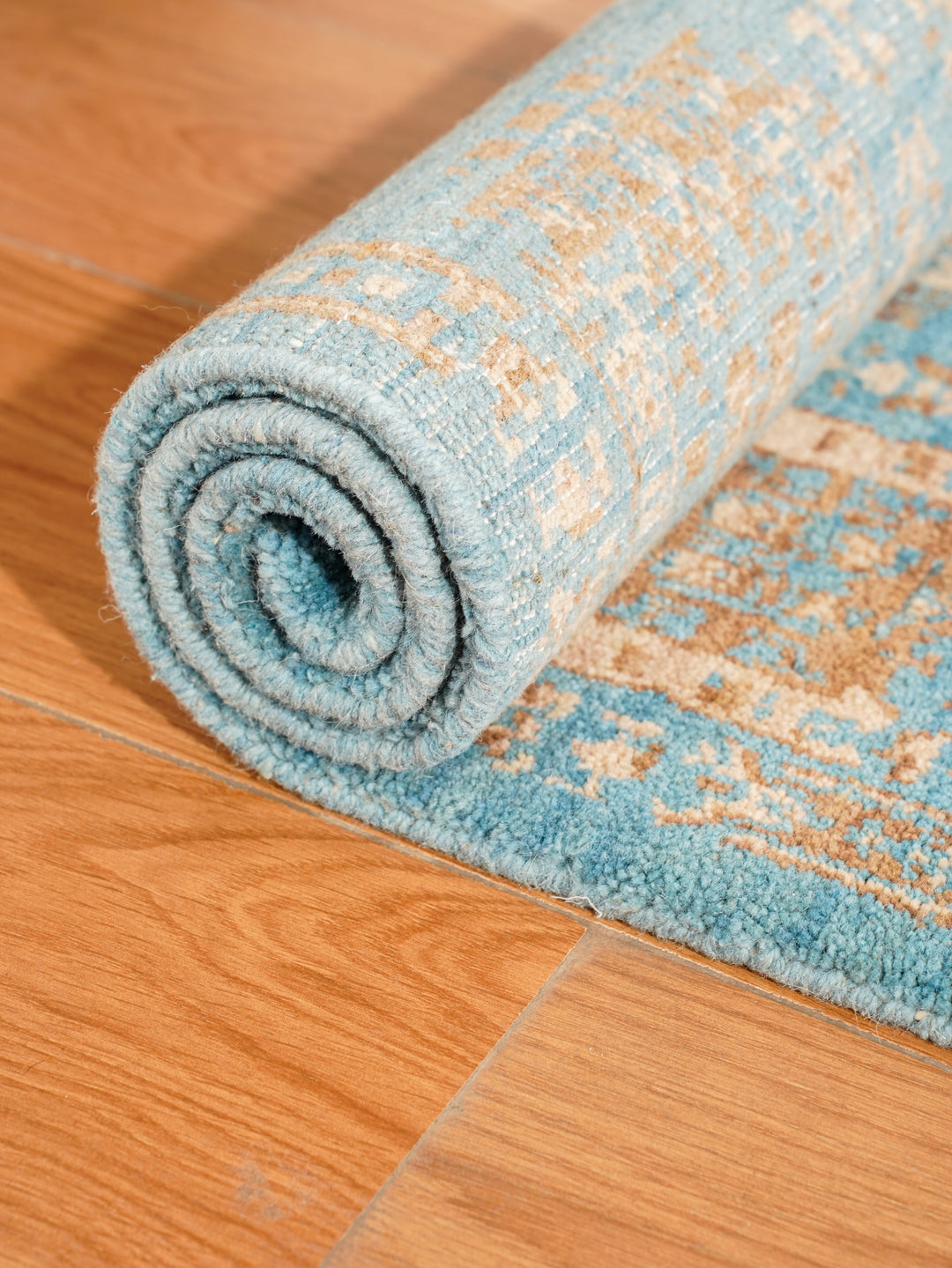 Light Blue Oriental Hand-Knotted Wool Rug