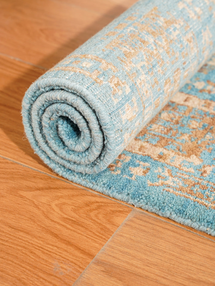 Light Blue Oriental Hand-Knotted Wool Rug