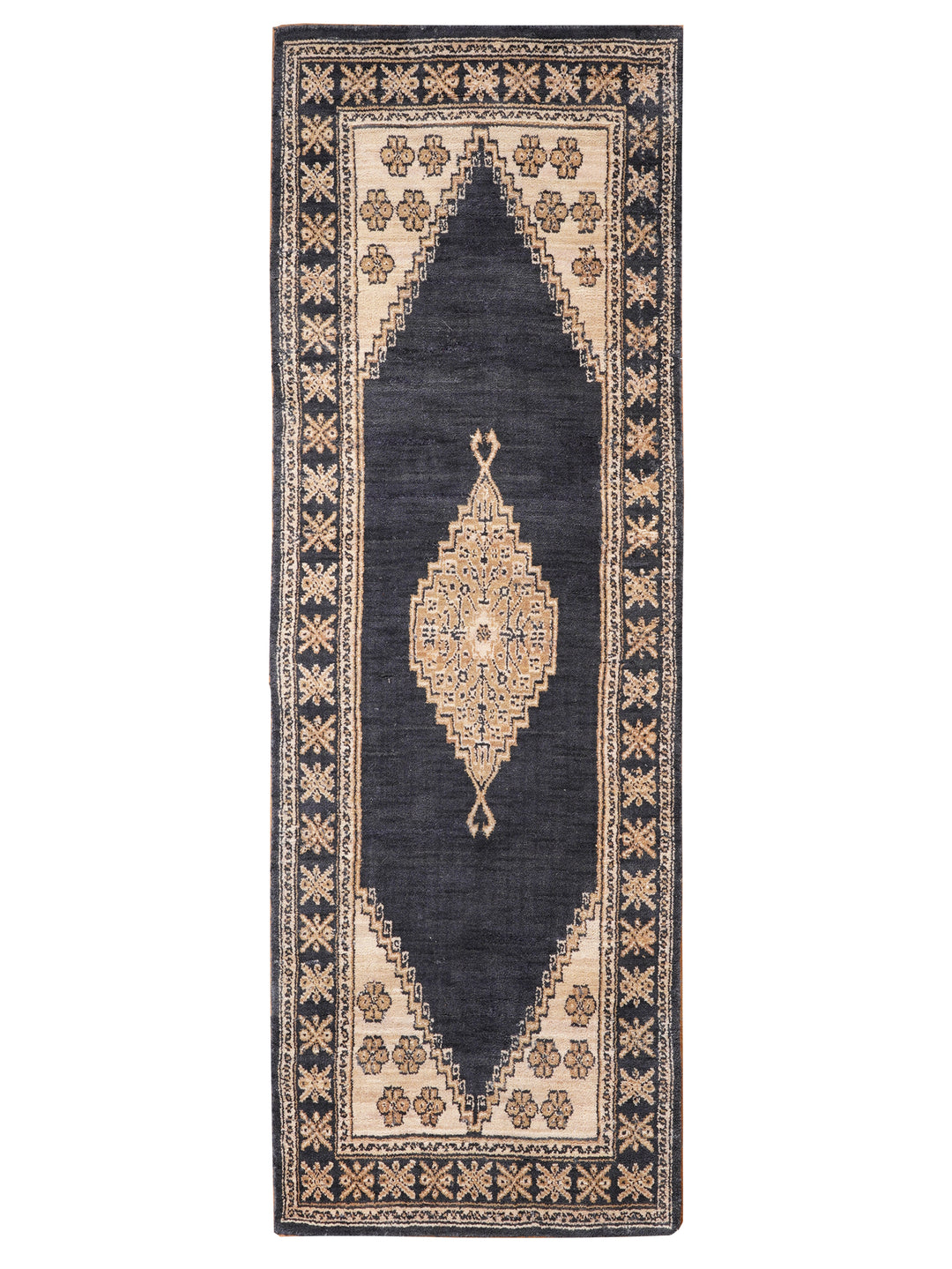 Blue Beige Oriental Hand-Knotted Wool Rug
