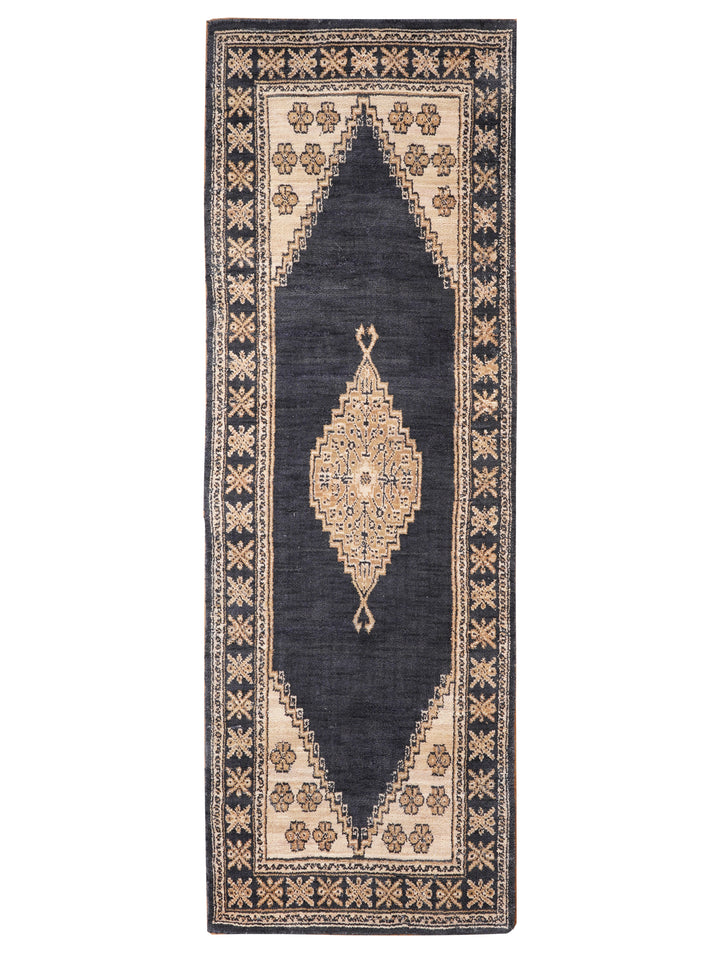 Blue Beige Oriental Hand-Knotted Wool Rug
