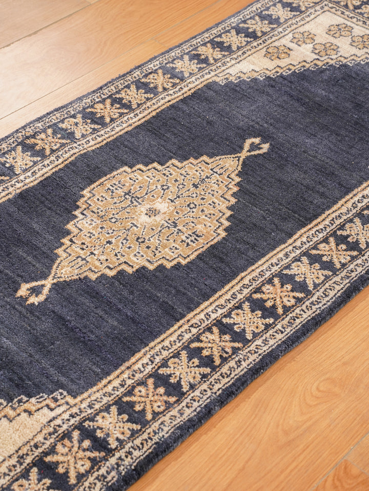 Blue Beige Oriental Hand-Knotted Wool Rug