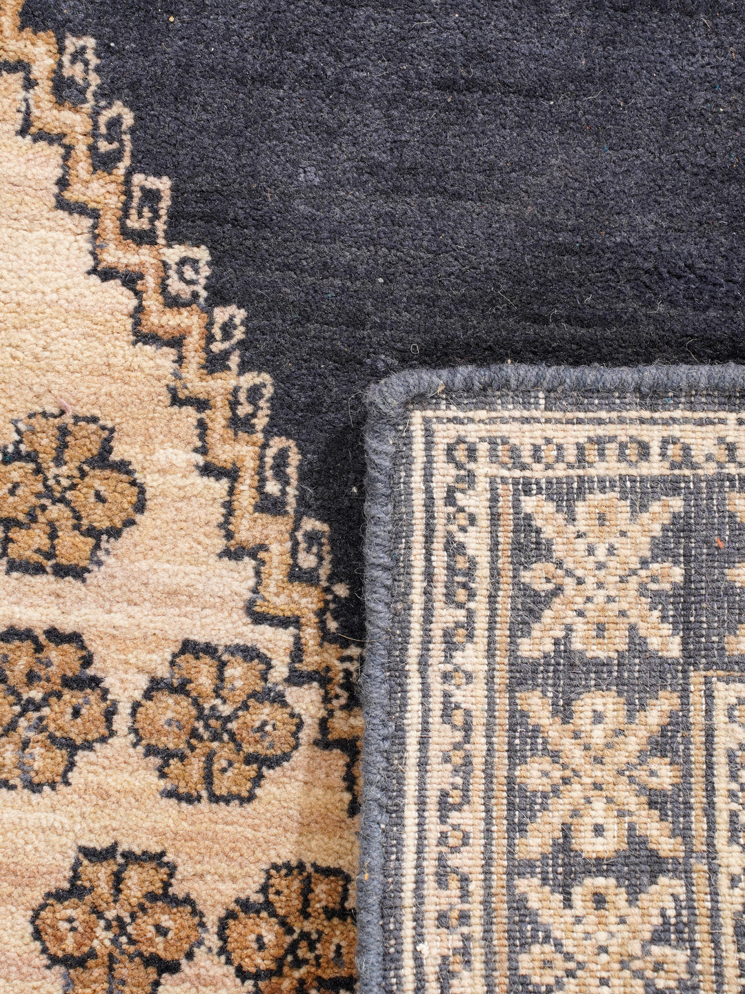 Blue Beige Oriental Hand-Knotted Wool Rug