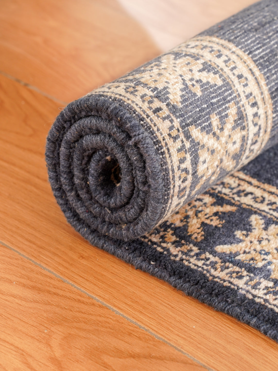 Blue Beige Oriental Hand-Knotted Wool Rug