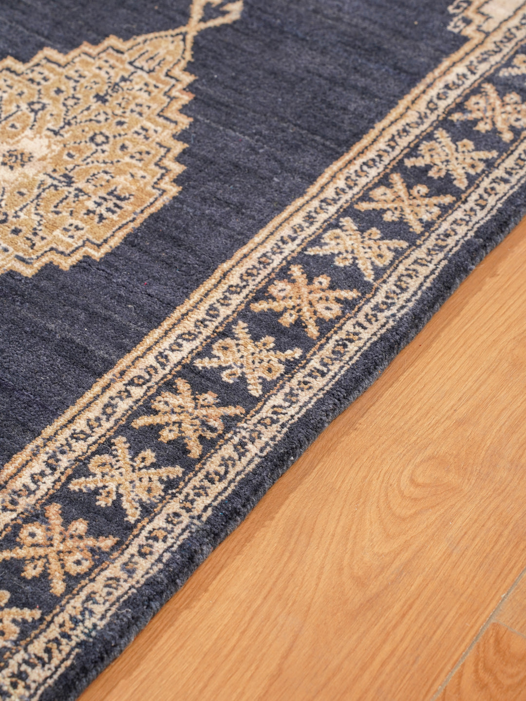 Blue Beige Oriental Hand-Knotted Wool Rug