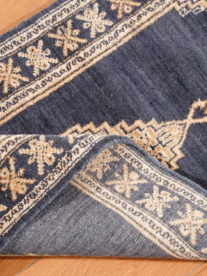 Blue Beige Oriental Hand-Knotted Wool Rug