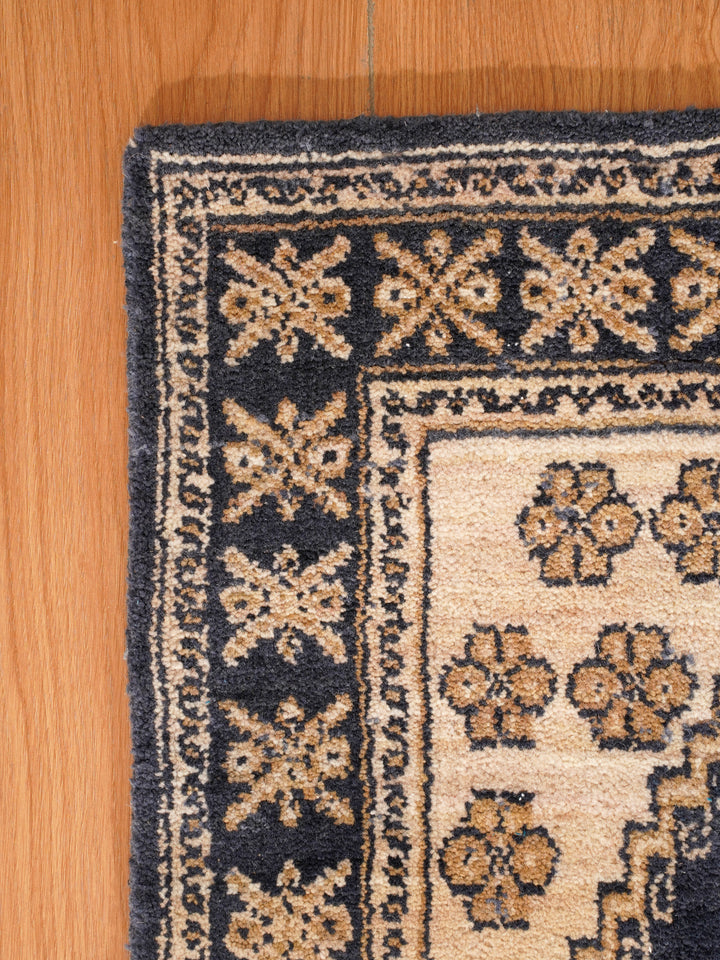 Blue Beige Oriental Hand-Knotted Wool Rug