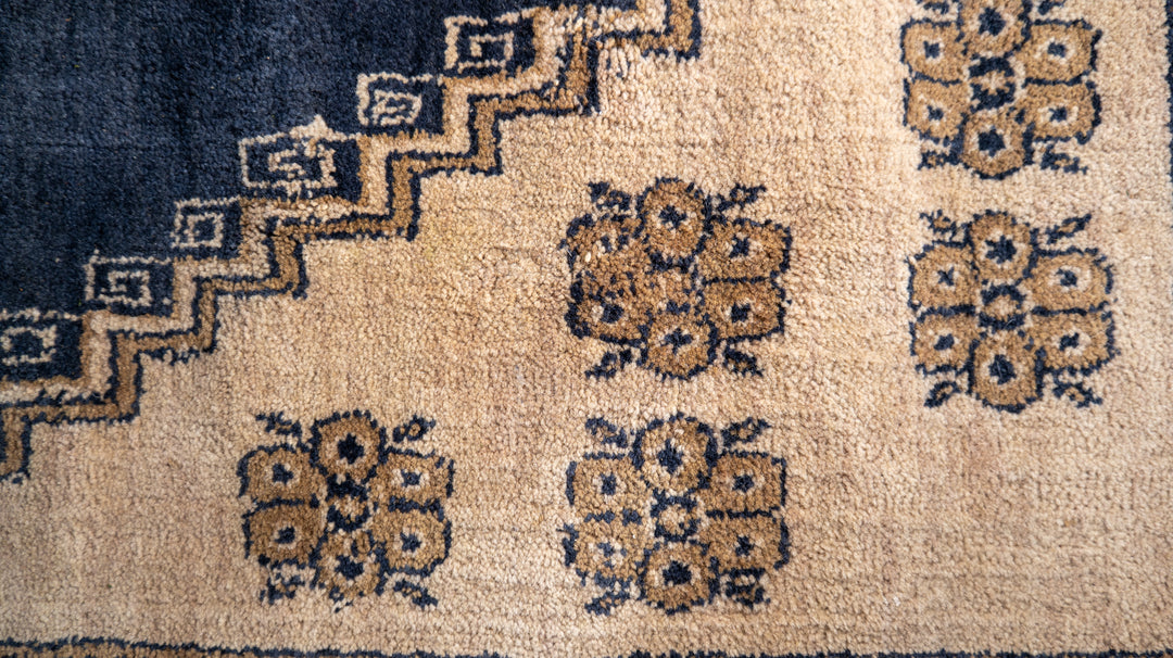 Blue Beige Oriental Hand-Knotted Wool Rug