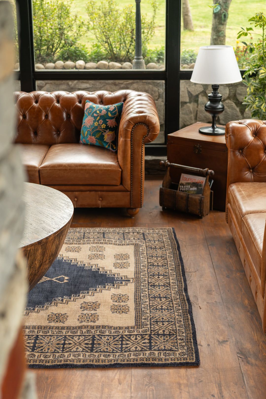 Blue Beige Oriental Hand-Knotted Wool Rug