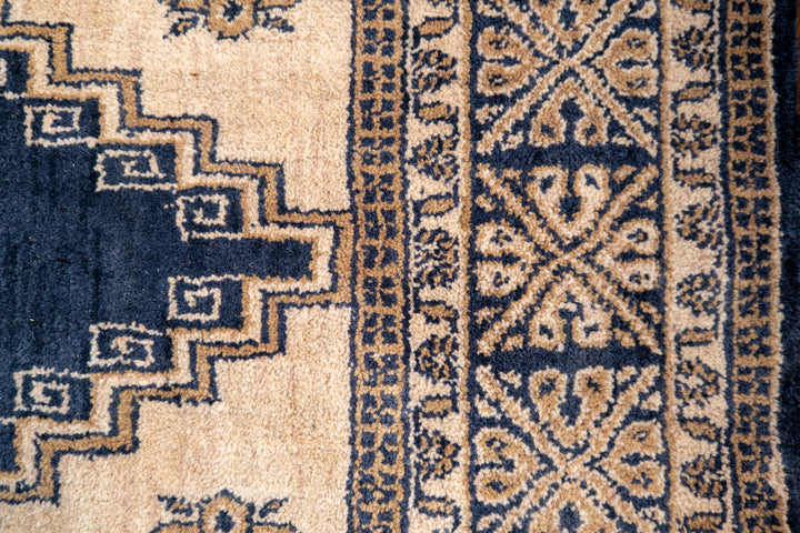 Blue Beige Oriental Hand-Knotted Wool Rug