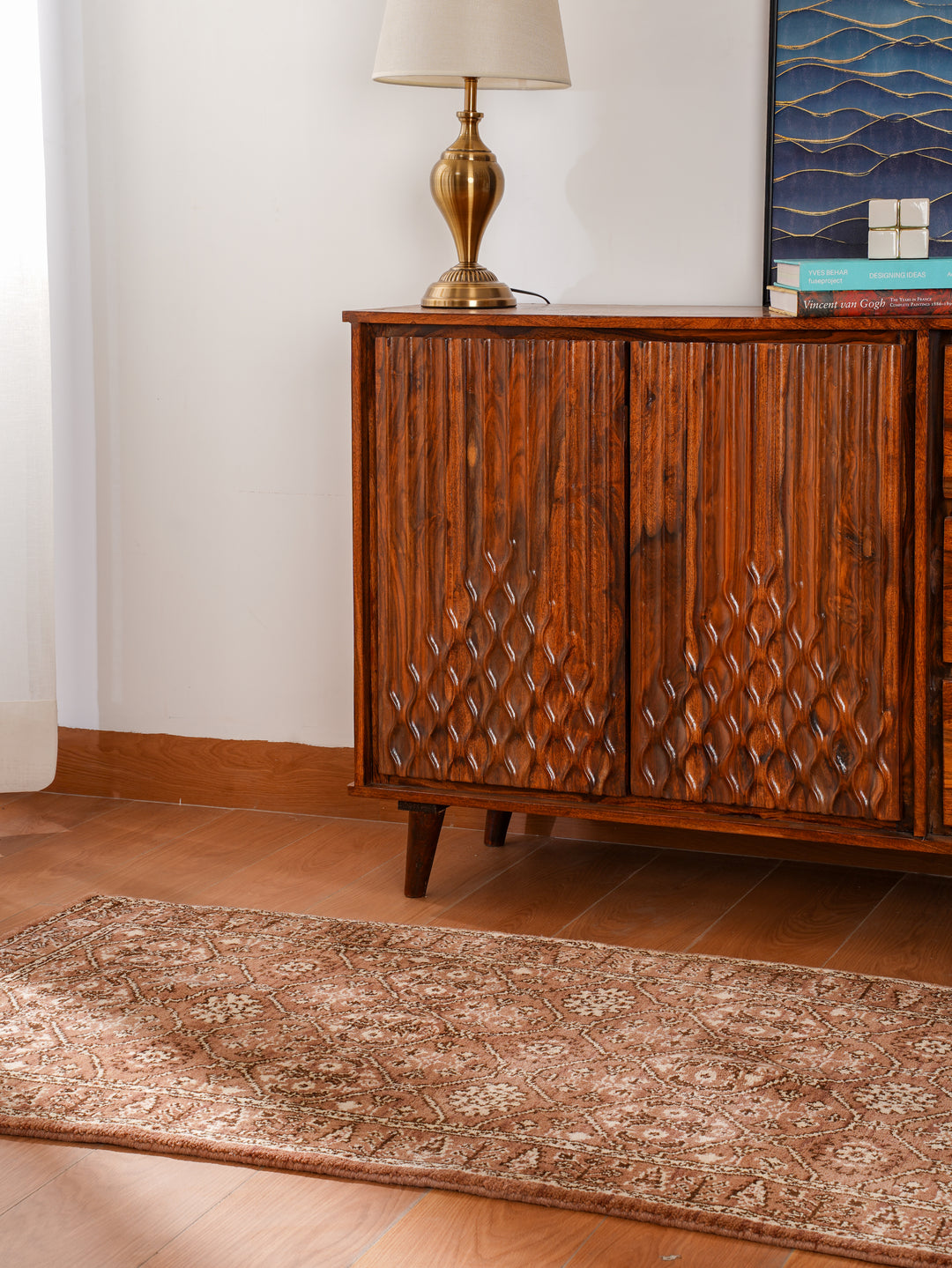 Light Brown & Beige Hand-Knotted Wool Oriental Runner Rug