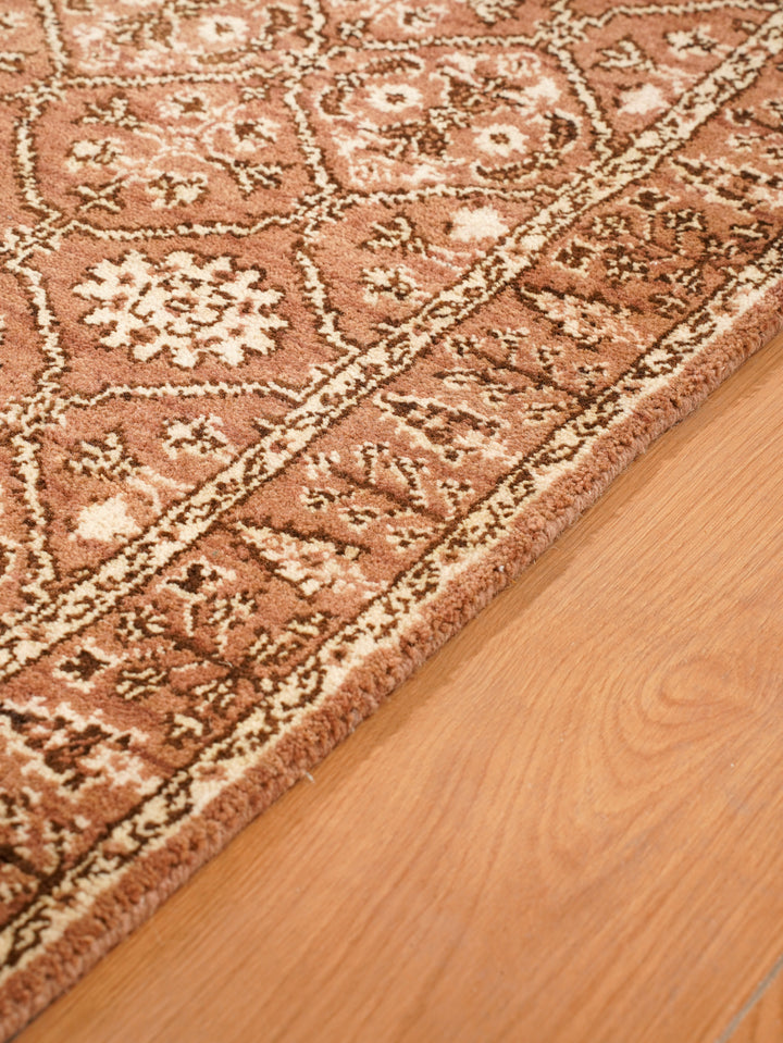Light Brown & Beige Hand-Knotted Wool Oriental Runner Rug