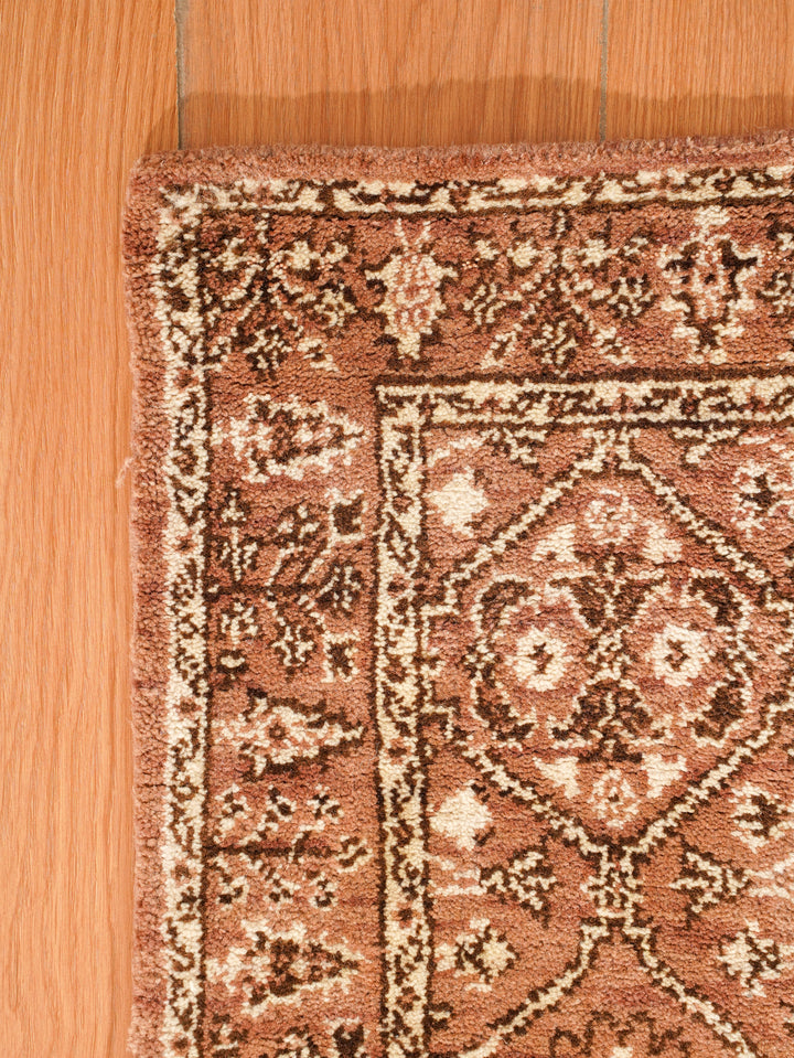 Light Brown & Beige Hand-Knotted Wool Oriental Runner Rug