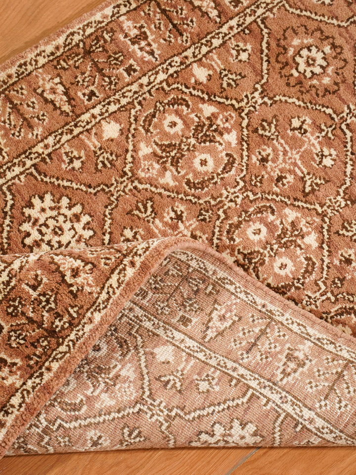 Light Brown & Beige Hand-Knotted Wool Oriental Runner Rug