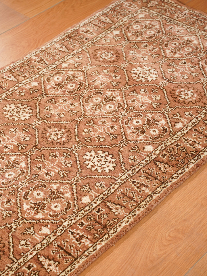 Light Brown & Beige Hand-Knotted Wool Oriental Runner Rug