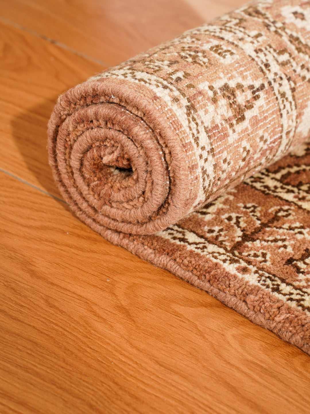 Light Brown & Beige Hand-Knotted Wool Oriental Runner Rug