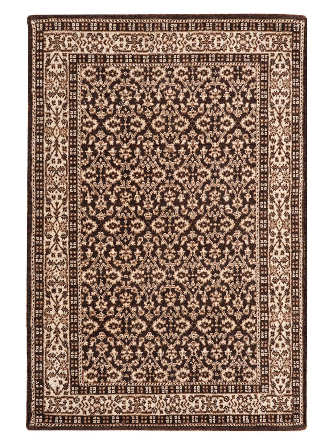 Brown & Beige Hand-Knotted Wool Oriental Rug – Classic Floral Design