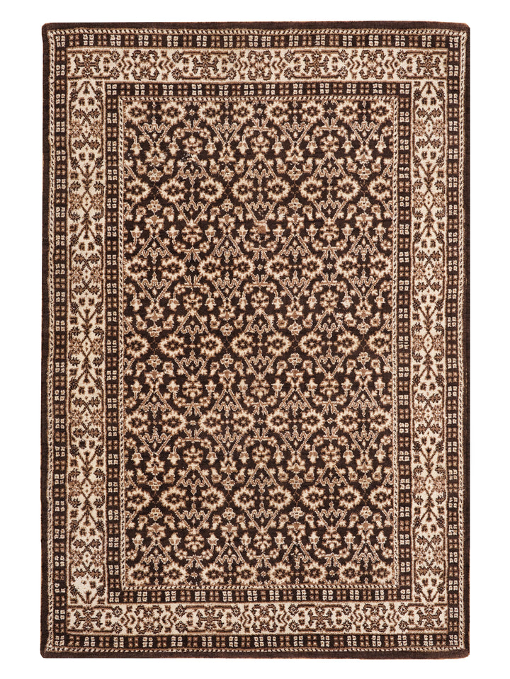 Brown & Beige Hand-Knotted Wool Oriental Rug – Classic Floral Design