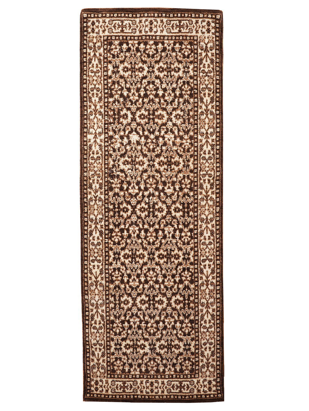Brown & Beige Hand-Knotted Wool Oriental Rug – Classic Floral Design