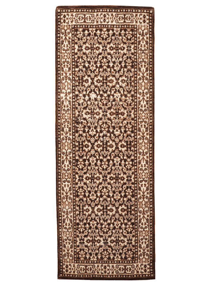Brown & Beige Hand-Knotted Wool Oriental Rug – Classic Floral Design