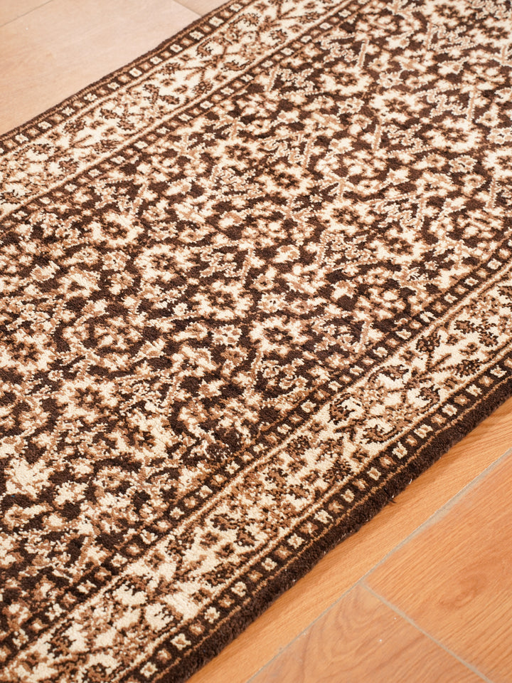Brown & Beige Hand-Knotted Wool Oriental Rug – Classic Floral Design