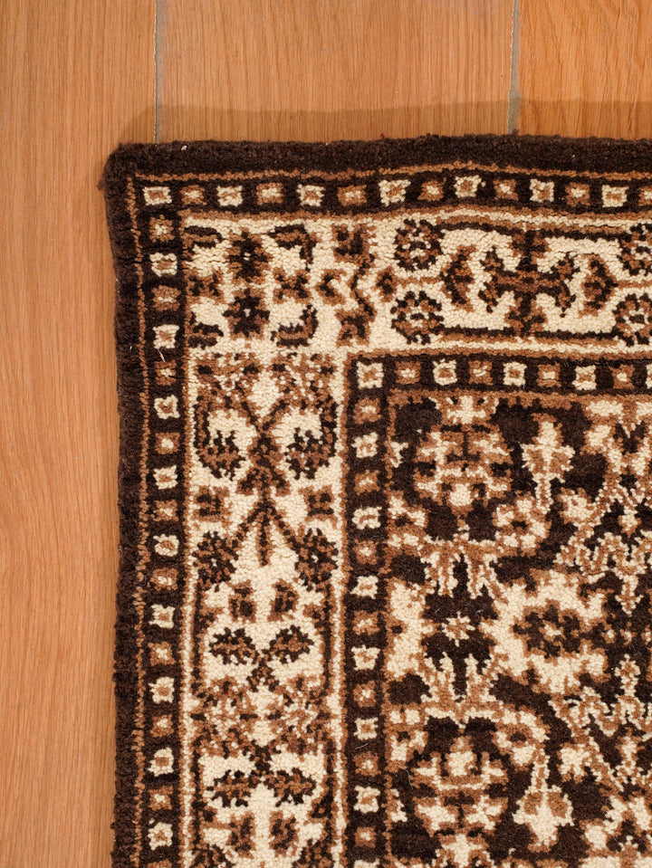 Brown & Beige Hand-Knotted Wool Oriental Rug – Classic Floral Design