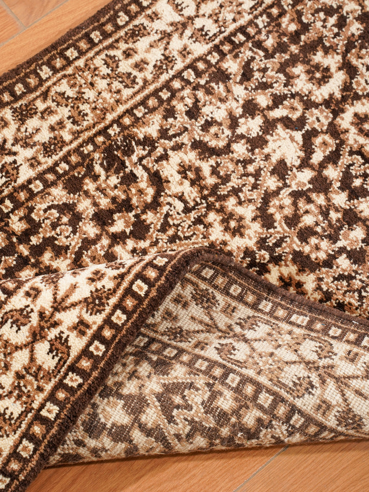 Brown & Beige Hand-Knotted Wool Oriental Rug – Classic Floral Design