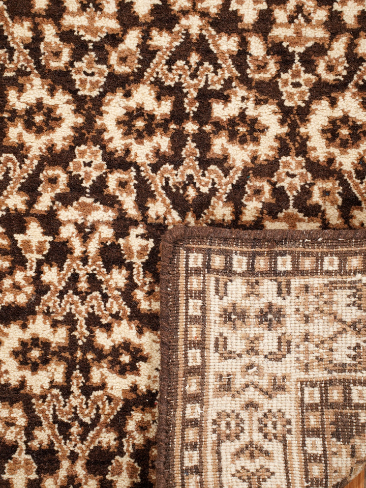 Brown & Beige Hand-Knotted Wool Oriental Rug – Classic Floral Design