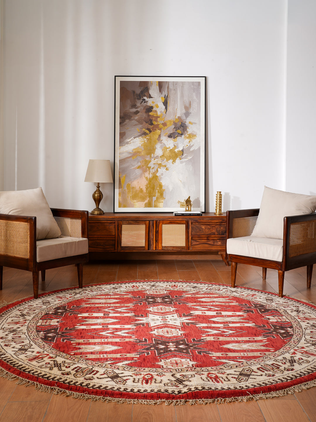Hand Knotted Oriental Wool Red Cream Area Rug