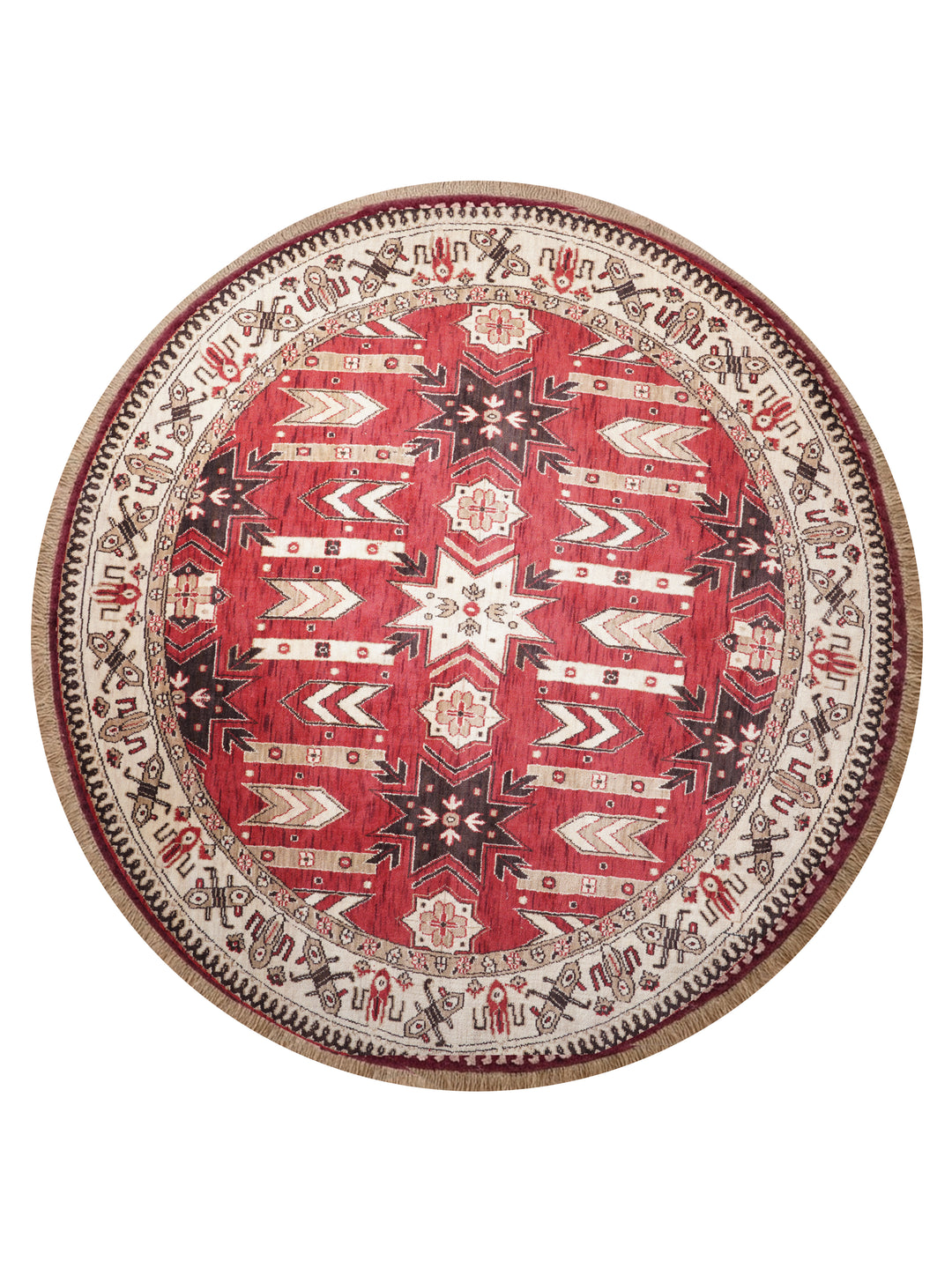 Hand Knotted Oriental Wool Red Cream Area Rug