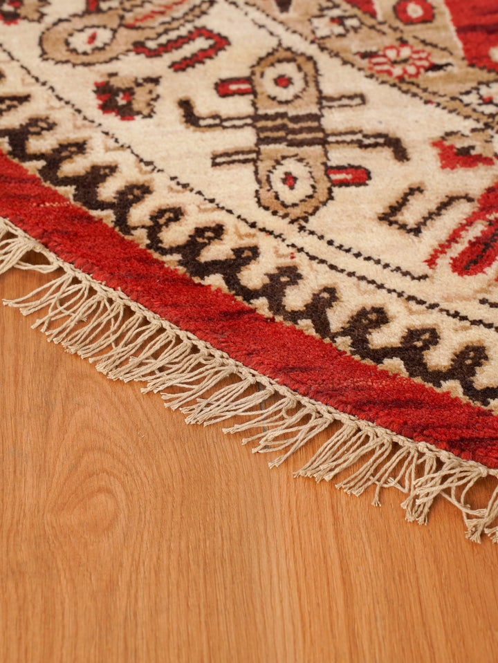 Hand Knotted Oriental Wool Red Cream Area Rug