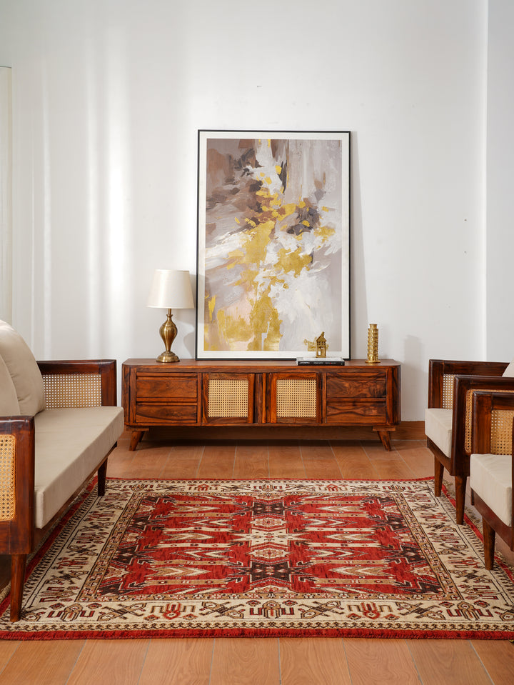 Hand Knotted Oriental Wool Red Cream Area Rug