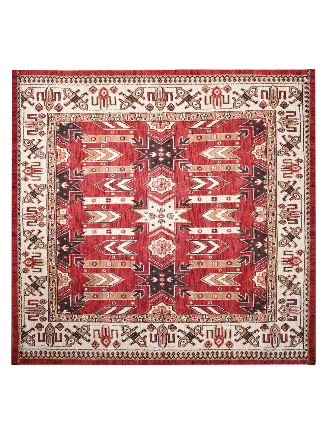 Hand Knotted Oriental Wool Red Cream Area Rug