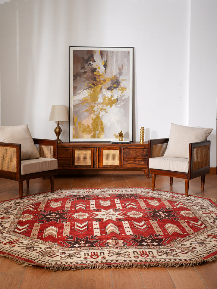 Hand Knotted Oriental Wool Red Cream Area Rug
