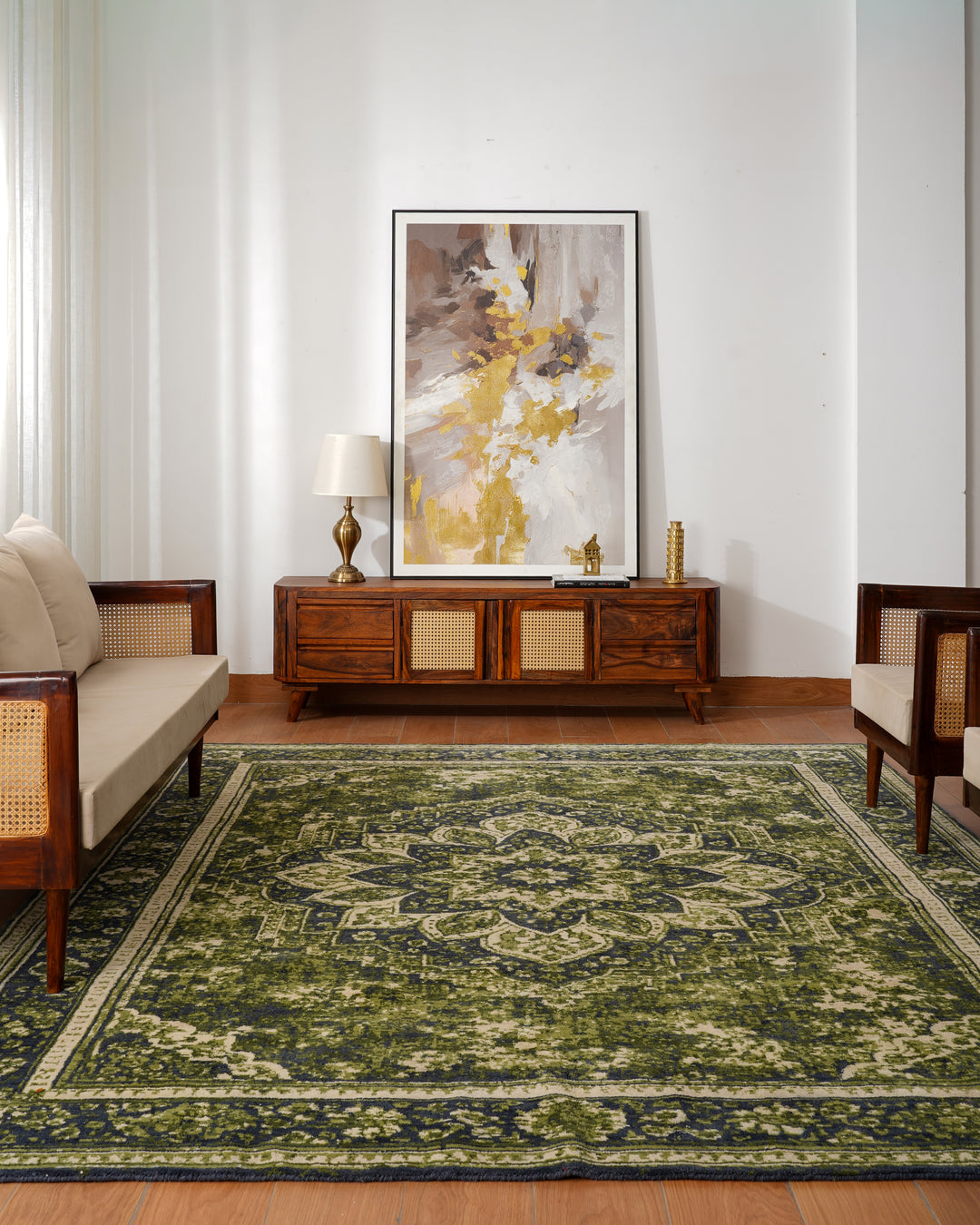 Hand Knotted Oriental Wool Light Green Area Rug