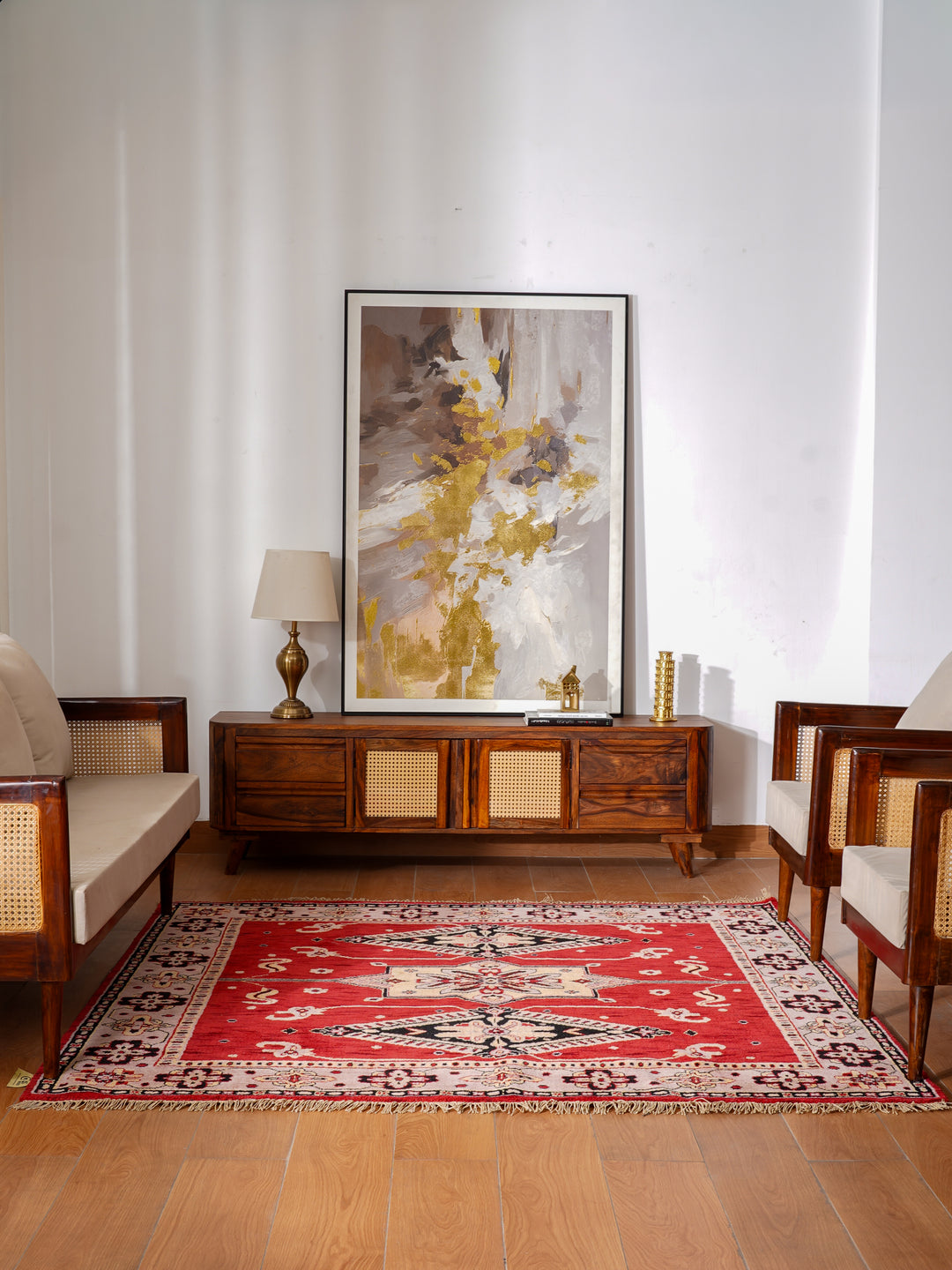 Hand Knotted Oriental Wool Red Beige Area Rug