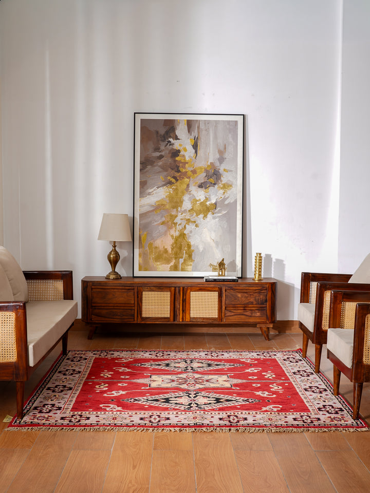 Hand Knotted Oriental Wool Red Beige Area Rug