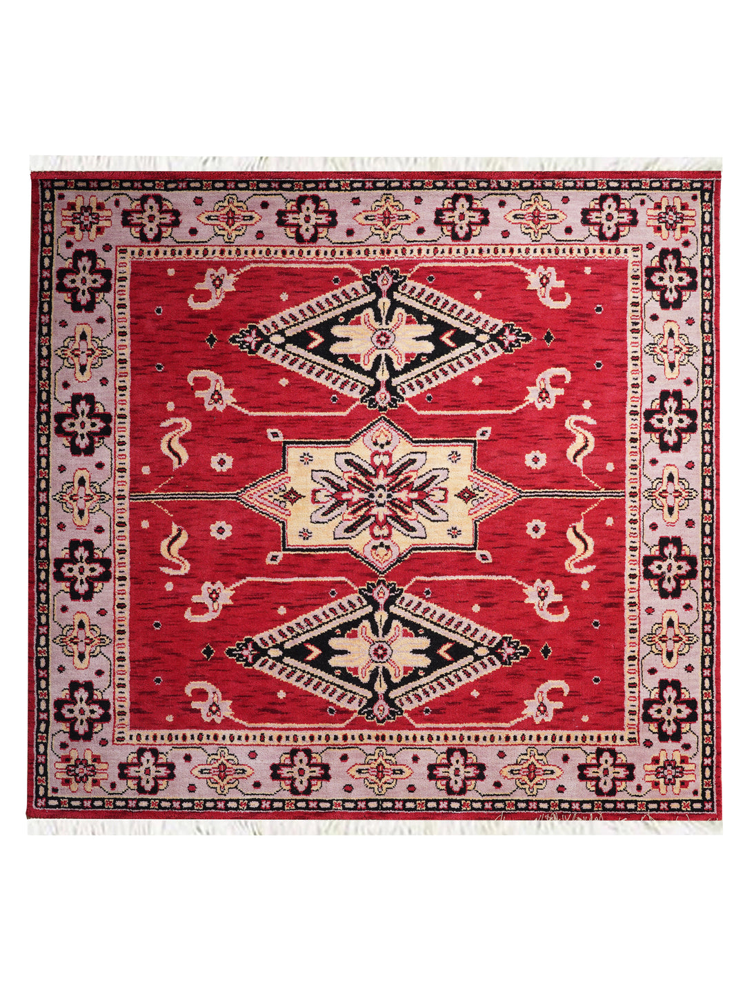 Hand Knotted Oriental Wool Red Beige Area Rug