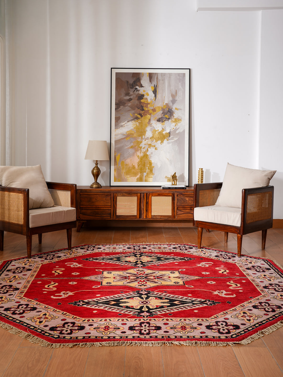 Hand Knotted Oriental Wool Red Beige Area Rug
