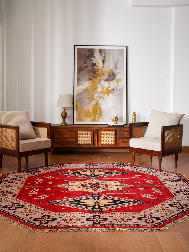 Hand Knotted Oriental Wool Red Beige Area Rug