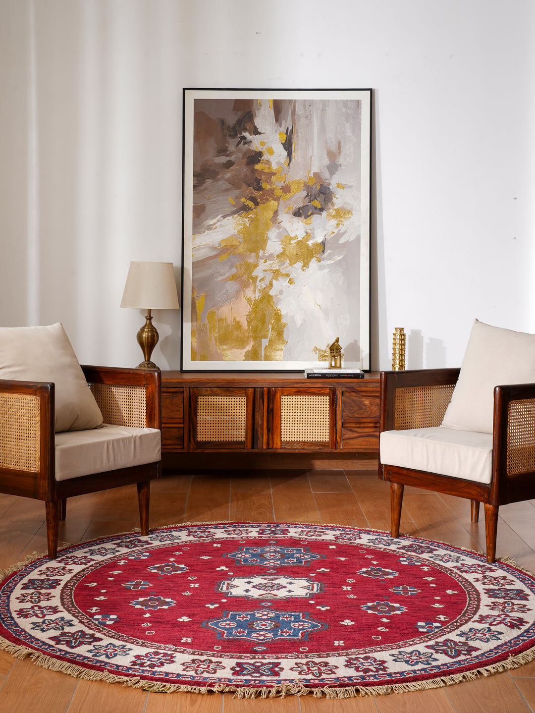 Hand Knotted Oriental Wool Red Cream Area Rug