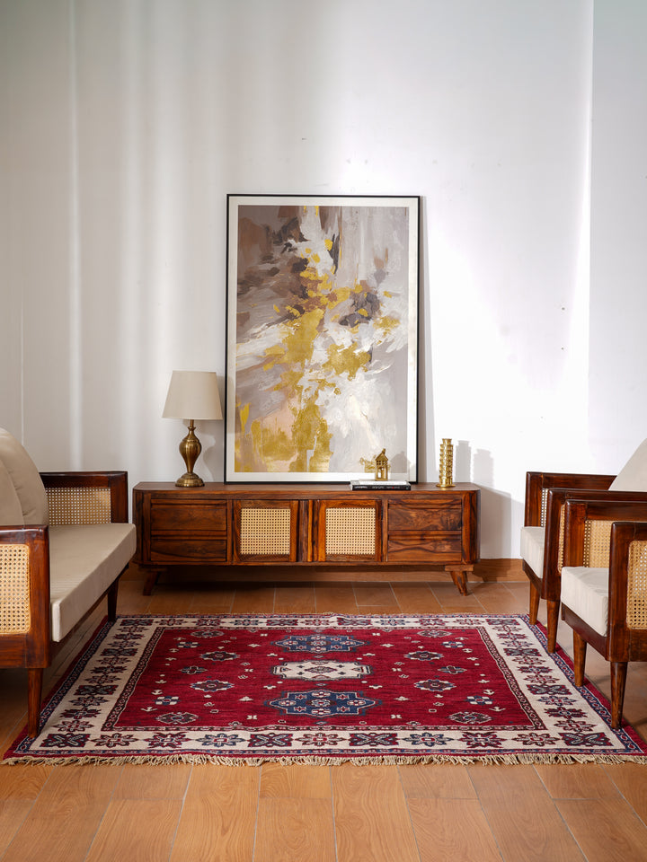 Hand Knotted Oriental Wool Red Cream Area Rug