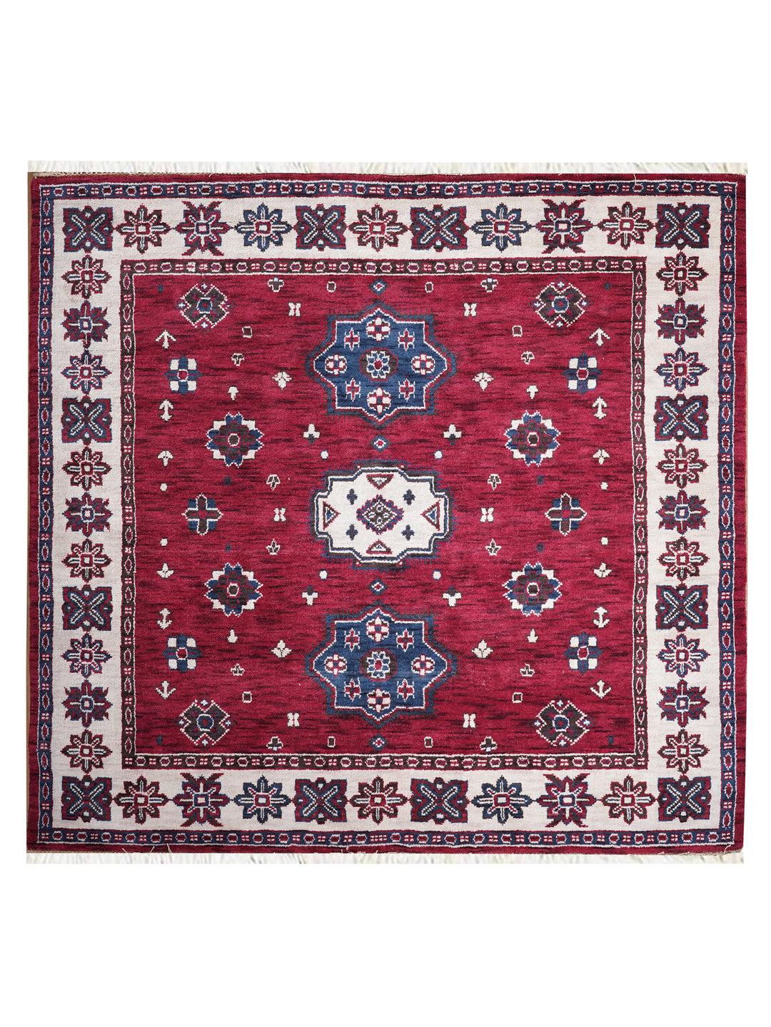 Hand Knotted Oriental Wool Red Cream Area Rug