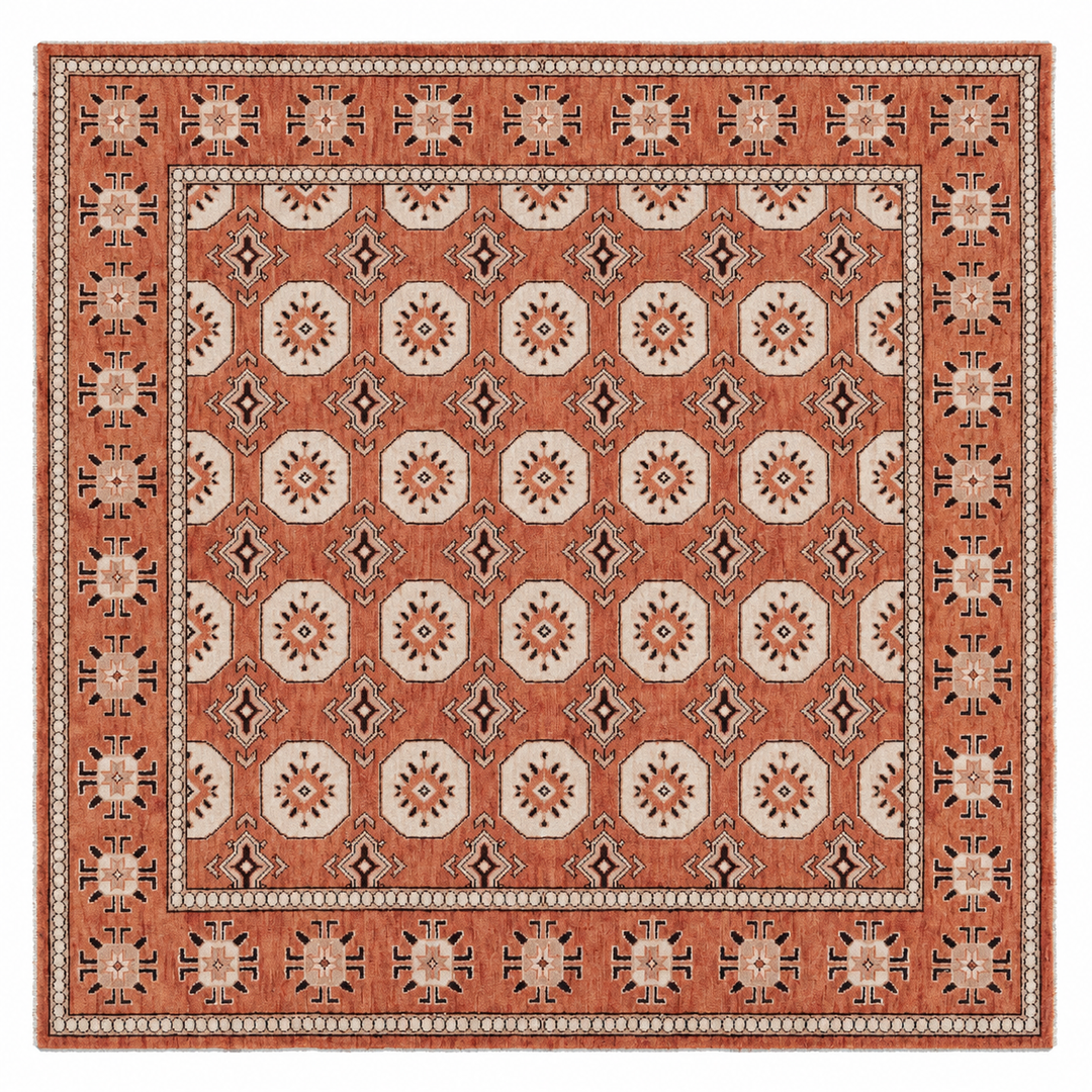 Geometric Oriental Hand-Knotted Wool Area Rug